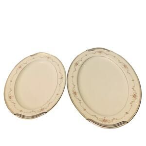 2 Noritake Japan "Fairmont" Oval Serving Platters 6102 Porcelain Silver Platinum